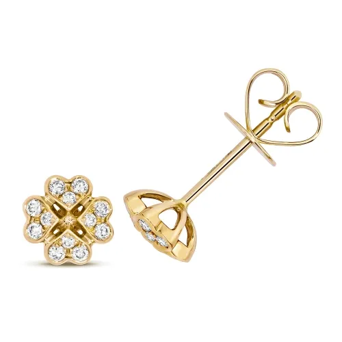 Diamond Clover Stud Earrings 0.18ct 18ct Yellow Gold